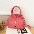 Chic shirt-shaped coral pink handbag in lychee texture with silver buttons - Pink