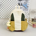 Mini mochila con bloques de color beige, verde y amarillo con colgante suave - Sin Colgante / Blanco Roto