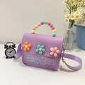 Charmante lavendelfarbene Mädchentasche mit 3D-Blumen und glitzernden Sternpailletten - Lila