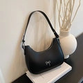 French style black crescent hobo bag with silver bow detail and matte finish strap - Black