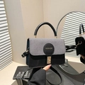Fashion contrast crossbody bag in black and grey with round buckle and chain strap - Black