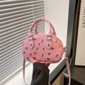 Bolso tote de cuero PU rosa con estampado de cerezas y correa de hombro desmontable - Rosa