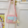 Mini borsa a tracolla rosa e verde pastello con un simpatico ciondolo a forma di luna - Senza Pendente / Rosa