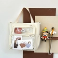 Cremeweiße Schultertasche mit transparenten Sichtfenstern für Pins und Abzeichen - Weiß