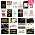 24-piece assorted birthday greeting cards set with colorful balloons and cake designs - Black Gold Luxury Style (S569)