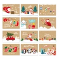 Set of 12 vintage kraft paper Christmas greeting cards with classic holiday illustrations - 24 Pieces/Pack Greeting Card and Envelope Set (S595)