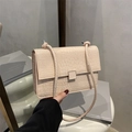 Elegant cream crocodile-patterned crossbody bag with square buckle and thin strap - Khaki