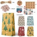 24-pack Christmas kraft paper gift bags with wooden clips, jute rope and stickers - 4 Patterns Christmas Paper Bag Set (24Pcs)