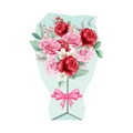 3D greeting card featuring a red rose bouquet in mint green polka dot paper and pink bow - With Envelope / Green