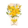 3D greeting card featuring yellow daffodils and mimosa flowers with a yellow bow tie - With Envelope / Yellow