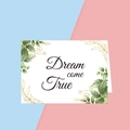Minimalistische witte wenskaart met groen blad en gouden Dream come True tekst - Dream come True/Vers Groen Blad (s604-6)