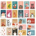 Set of 24 assorted Christmas greeting cards with cartoon reindeer and festive designs - Illustration Cartoon Animal Style (S507)