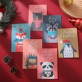 Set of 6 Christmas cards with animal illustrations and envelopes on festive red background - 575#