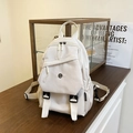 Chique beige rugzak met grote capaciteit en asymmetrische klep en mode-etiket - Wit