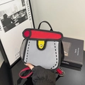 2D cartoon style canvas tote bag in red and grey contrast with silver metal chain - Red