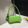 Lime green hobo bag with textured leather and gold logo lettering on white base - Green