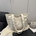 Minimalist white large capacity tote bag with front zipper pocket and side slots - White