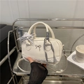 Sac Boston crème avec détails en dentelle, nœud argenté et foulard à carreaux - Blanc