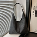Bolso tote retro gris oscuro de gran capacidad con acabado mate y correa de hombro - Negro