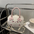 Borsa a gatto bianca e rosa con ricamo di gattino e tracolla a catena d'oro - Bianco/Rosa