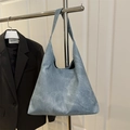 Bolso tote azul minimalista con textura de piedra lavada para mujer, bolso de mano chic - Azul claro