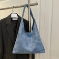 Bolso tote hobo grande azul vintage con textura denim lavado para mujer - Azul oscuro