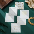 Macro detail of six square white gift cards with gold foil stamps on a green background - Bronzing Blessing Theme Style (408) / With Envelope