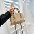Fashionable beige woven shell handbag with leather trim and shoulder strap for women - Khaki