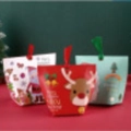 Three Christmas gift bags set with Santa and reindeer patterns and silk ribbons - Mixed Christmas Patterns