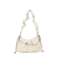 Bolso nube blanco crema con cadena de perlas y adornos florales de metal - Blanco