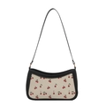 Retro shoulder bag with cherry print and black leather trim for casual fashion - Black