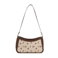 Retro shoulder bag in dark brown with cherry print patterns and cream canvas - Brown