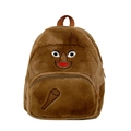 Simpatico zaino in peluche marrone con ricamo a cartone animato e tasca con zip - Motivo Viso Cartone Animato / Marrone