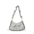 Bolso de hombro plateado plisado estilo nube con cadena de perlas y acabado metálico - Plateado