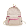Sac à dos léger beige plissé avec fermeture éclair rose vif pour le quotidien - Blanc Cassé