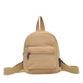 Fashionable khaki mini backpack for women made of durable fabric with front zipper pocket - Khaki