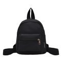 Minimalist black mini backpack for women featuring a branded side label and metal zipper - Black