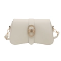 Minimalist off-white leather underarm bag with gold geometric buckle and shoulder strap - White