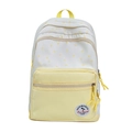 Grand sac à dos en toile jaune et crème avec motif d'étoiles et détails zippés - Jaune