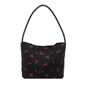 Borsa tote nera minimalista con motivo a ciliegia rossa e sottile tracolla regolabile - Nero