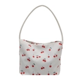 White cherry print large tote bag with red fruit pattern for student daily commute - White