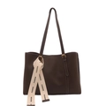 Bolso tote minimalista marrón oscuro con costuras en contraste y correa de moda - Marrón