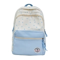 Sac à dos en toile à étoiles bleu et blanc avec grande poche et écusson rond de marque - Bleu