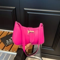Chic rose pink baguette shoulder bag with gold metal buckle and leather strap - Rose Red