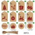 Set of 48 Christmas gift tags with 12 classic designs and natural twine for holiday wrapping - S889 Red/Black Plaid - 48 Tags + 50 Natural Jute Ropes