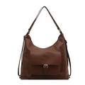 Brown faux leather crossbody bag with magnetic flap front pocket and silver metal buckle - Brown