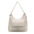 Chic off-white fluffy shoulder bag with stylish silver buckle pocket and hobo design - White