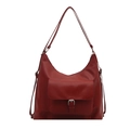Deep red leather hobo bag with adjustable shoulder strap and silver buckle front pocket - Red