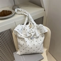 Borsa tote beige in mesh con stampa floreale, volant e sottili spalline da donna - Bianco