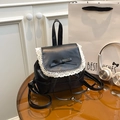 Chic black lace backpack with bow detail for women in minimalist ballet style - Black